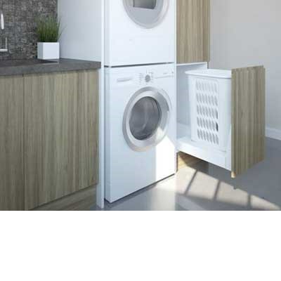 A hideaway bin is a great way to conceal a laundry basket.