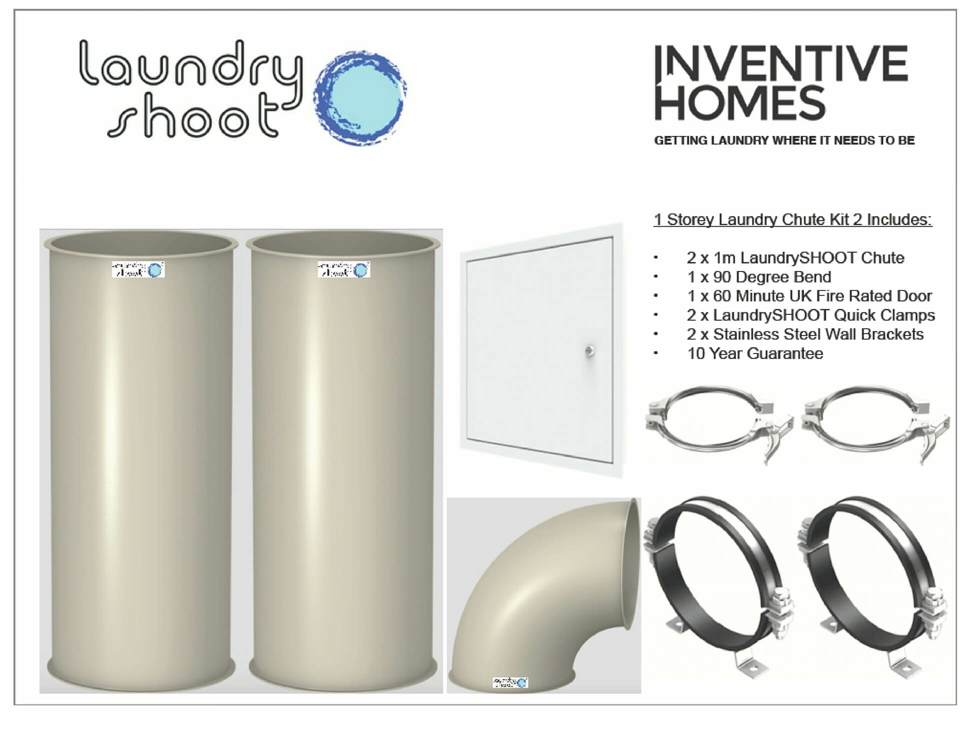 Laundry shoot Laundry Chute - 1 Storey Laundry Chute Kit 1 (Inc 90 Degree Bend)